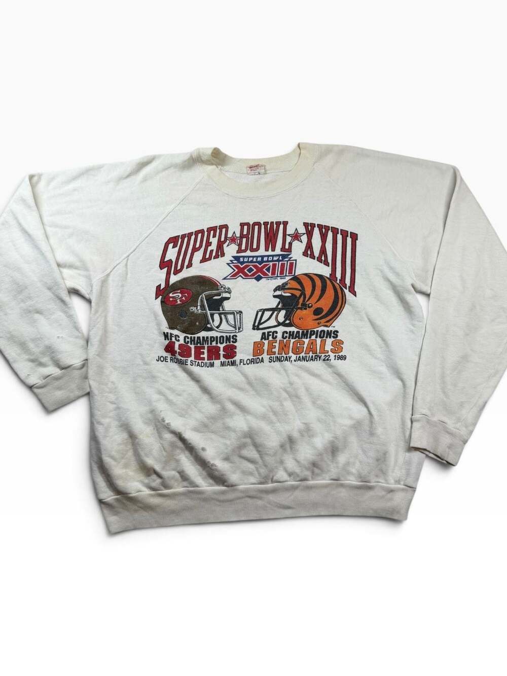 Vintage 1988 Super Bowl XXIII 49ers Bengals Sweatshirt Sherry XL Distressed